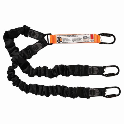LINQ WEBBING LANYARD ELASTIC DBL LEG; 3 X DBL ACTION KARABINER